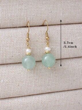 Natural Green Aventurine Drop Pierced Earrings For Women NEW